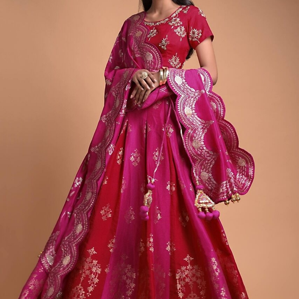 Womens Indian Wear- Magenta Lehenga In Brocade Silk 3 pieces